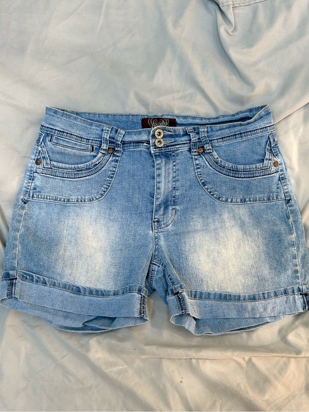 Angels Light Blue Cuffed Denim Shorts